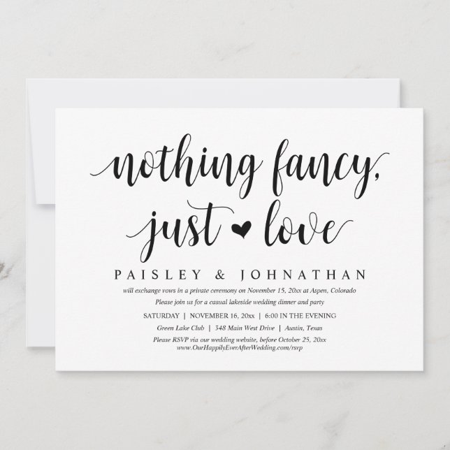 Invitation Rien De fantaisiste, Juste Amour, Mariage Elopemen (Devant)