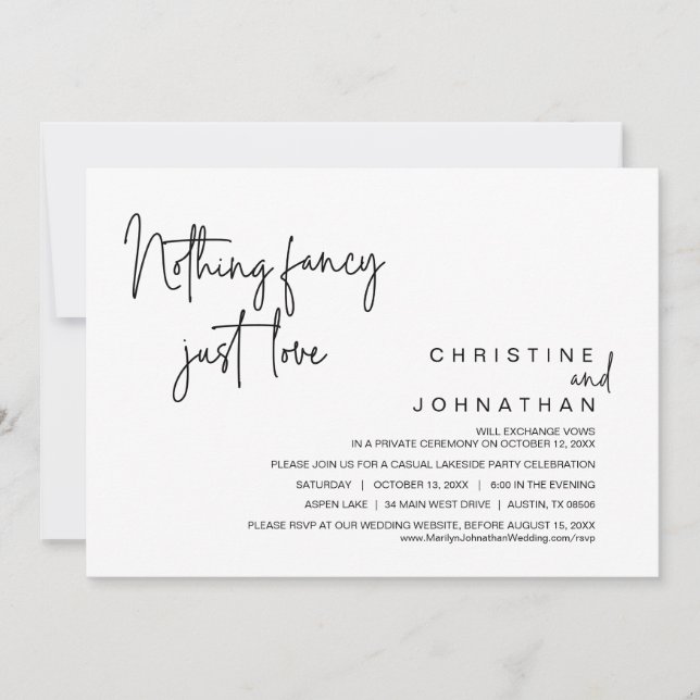 Invitation Rien De fantaisiste, Juste Amour, Mariage Elopemen (Devant)