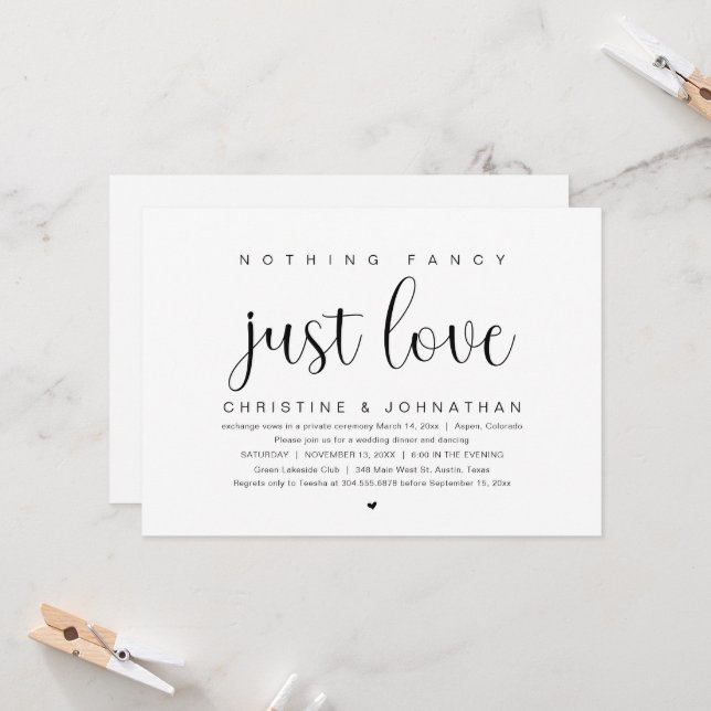 Invitation Rien de fantaisiste juste amour, mariage fiançaill (Devant/Arrière en situation)