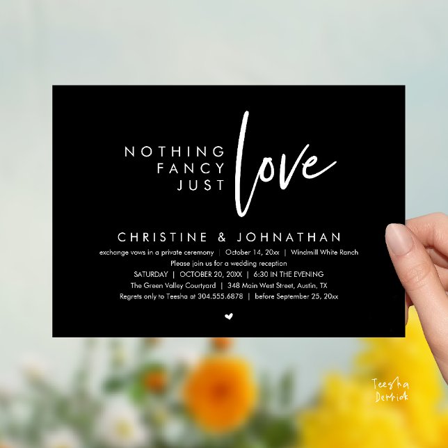 Invitation Rien de fantaisiste, juste de l'amour, réception d (Nothing Fancy, Just Love, Modern Wedding Reception Dinner Lunch Brunch Invitation Card Black White)