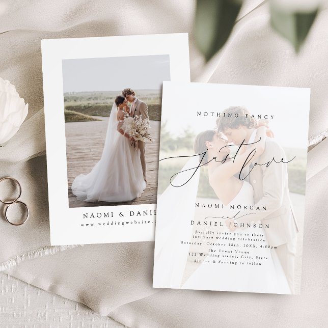 Invitation Rien de fantaisiste, juste une photo d'amour avec  (Modern Script Nothing Fancy Just Love Photo Invitation)