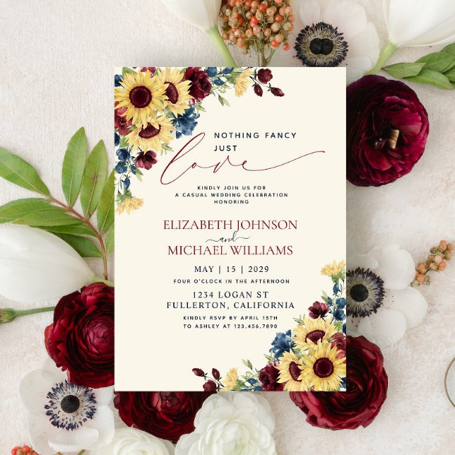Invitation Rien De Fantastique Juste Aimer Sunflower Burgundy (Créateur téléchargé)