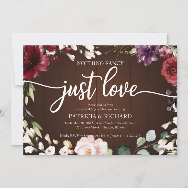 Invitation Rien de Fantastique Juste Amour Mariage Bois Rusti (Devant)