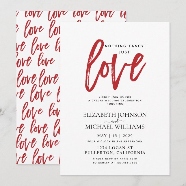 Invitation Rien de Fantastique Juste l'Amour Rouge Mariage Dé (Devant / Derrière)