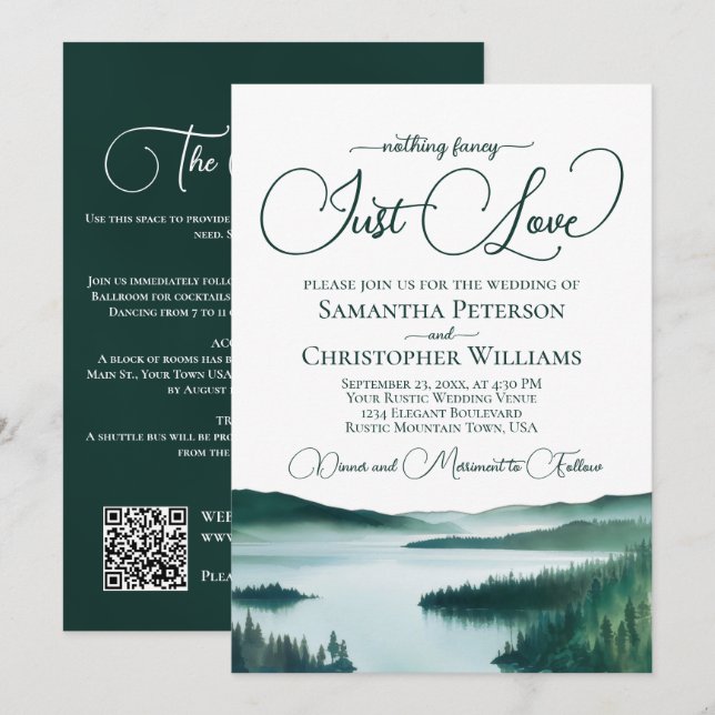 Invitation Rien de Fantastique Rustique Lac Code QR Mariage  (Devant / Derrière)