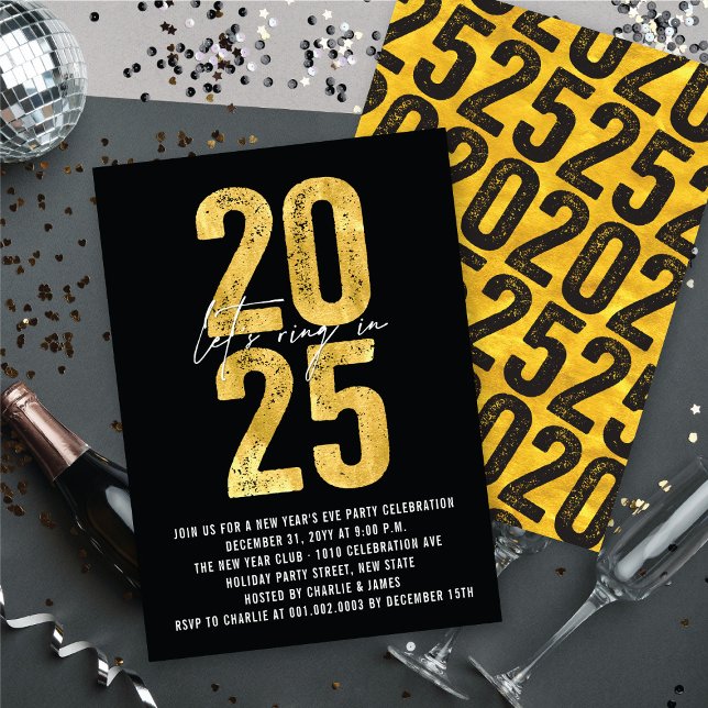 Invitation Ring en 2025 Fête de la Saint-Sylvestre (Let's Ring In 2025 New Year Eve's Holiday Party Invitation @ fat_fa_tin)
