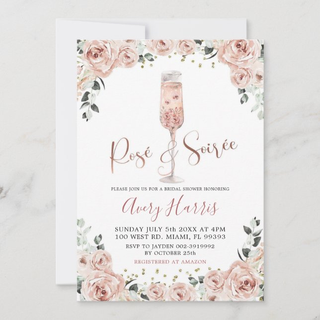 Invitation Riose Gold Dusty Rose Soiree Fête des mariées (Devant)