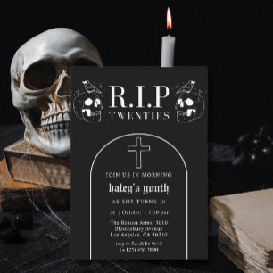 Invitation RIP 20 ans Années 20 Crâne Noir Épouvantable 30e A