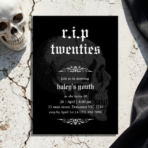 Invitation RIP 20 ans Années Gothique Crâne Funérailles 30e A