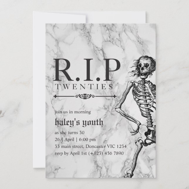 Invitation RIP 20s Années 1920 Funérailles de crâne drôle 30e (Devant)