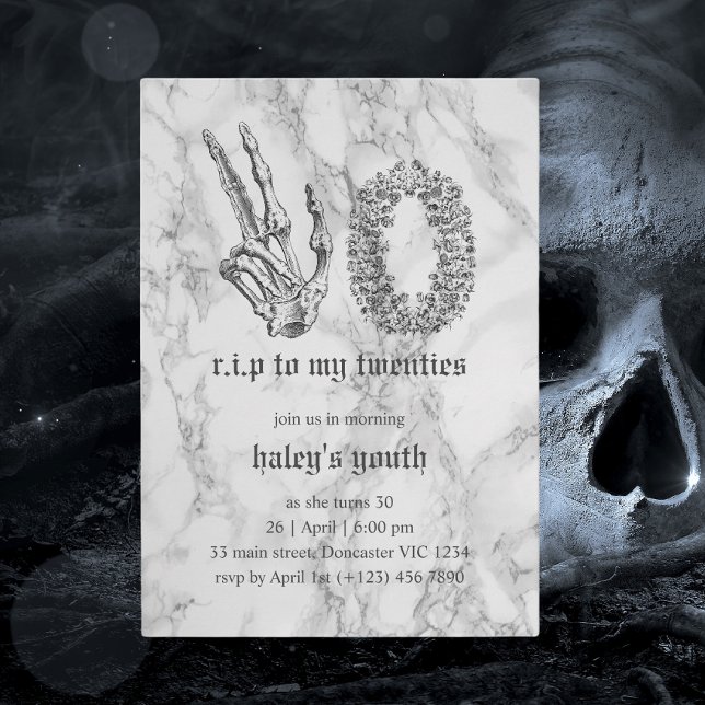 Invitation RIP 20s Années 1920 Funérailles de crâne drôle 30e (Créateur téléchargé)