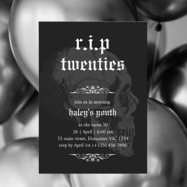 Invitation RIP 20s Années Goth Skull Funérailles 30e annivers (Créateur téléchargé)