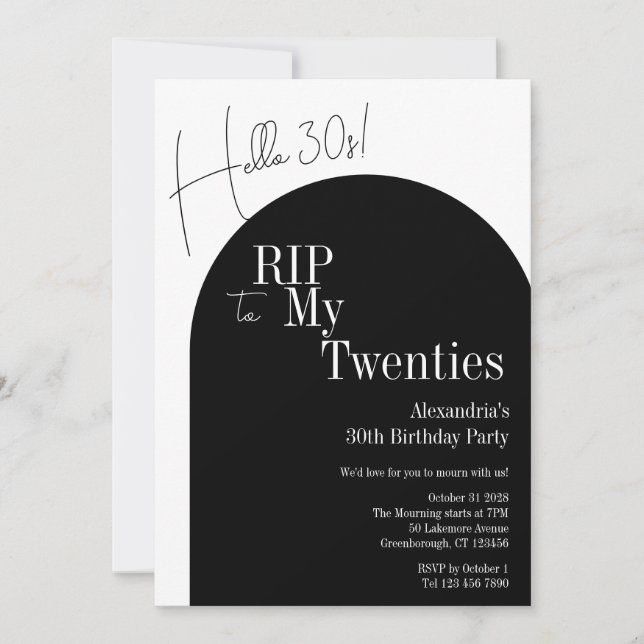 Invitation RIP 20s Bonjour 30s 30e anniversaire fête (Devant)