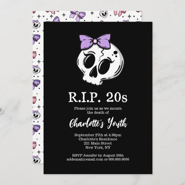 Invitation Rip 20s Coquette Aesthétique Bow 30th Birthday Par (Devant / Derrière)