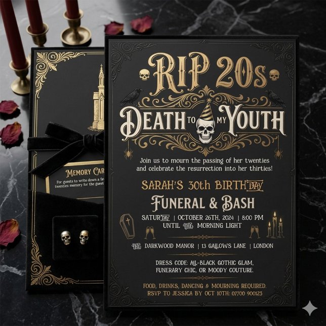 Invitation RIP 20s Death to My Youth 30th Birthday Funeral (Créateur téléchargé)