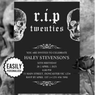 Invitation RIP 20s Vingt ans Drôle Crâne Funérailles 30e Anni
