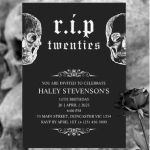 Invitation RIP 20s Vingt ans Drôle Crâne Funérailles 30e Anni