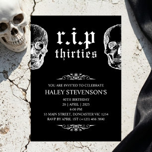Invitation RIP 30 ans Trentaine Drôle Crâne Funérailles 40e A