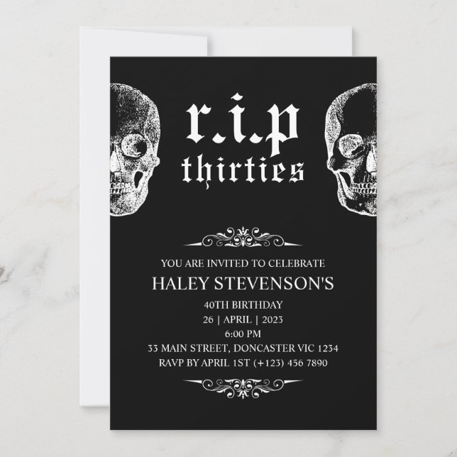 Invitation RIP 30s Thrities Funny Skull Funeral 40th Birthday (Devant)