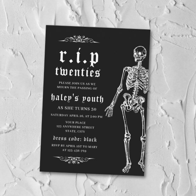 Invitation RIP Années 20's Drôle Skeleton 30e Anniversaire (Créateur téléchargé)