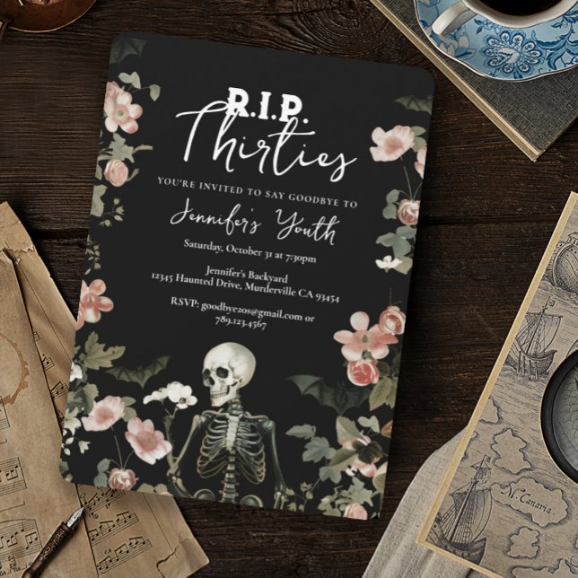 Invitation RIP Trente Squelette Floral 40e fête d'anniversair (Créateur téléchargé)