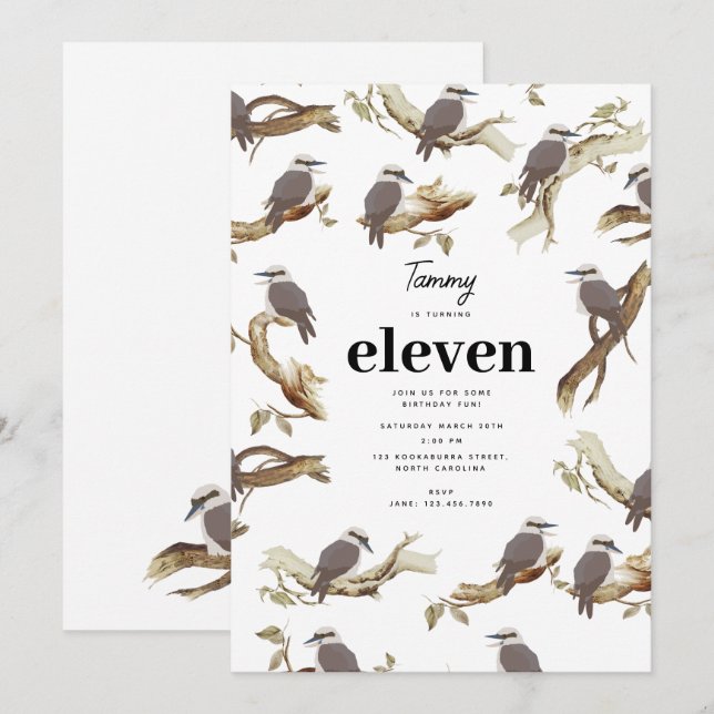 Invitation Rire Kookaburra Australian Eucalyptus Anniversaire (Devant / Derrière)