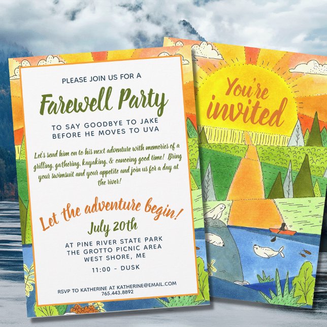 Invitation River Adventure Farewell Party Illustrated Nature (Créateur téléchargé)
