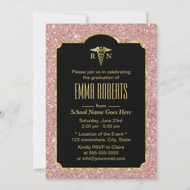 Invitation RN Nurse Graduation Party Moderne Rose Parties sci (Devant)