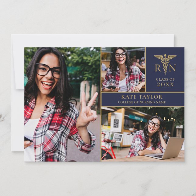 Invitation RN Nursing 3 Photo Greenery Graduation Party (Devant)