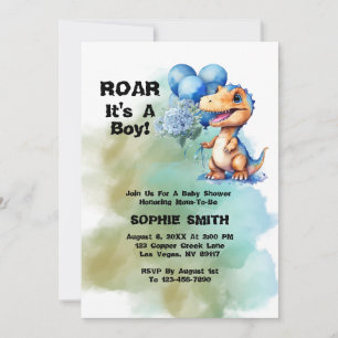 Invitation Roar C'Est Un Garçon T-Rex Baby shower Dinosaure