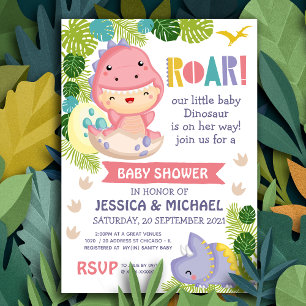 Invitation Roar C'est une fille Dinosaure Baby shower Invitat