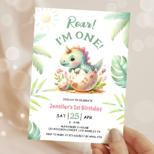 Invitation Roar Cute Dinosaur Girl 1er anniversaire Invitatio