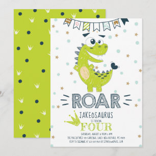 Invitation ROAR Green Dinosaur Anniversaire