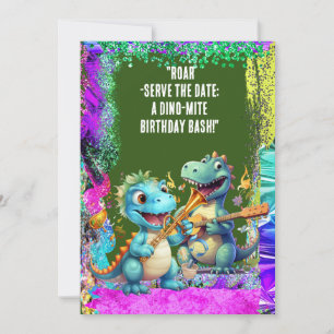 Invitation "Roar-Serve la Date : A Dino-Mite Birthday Bash !"