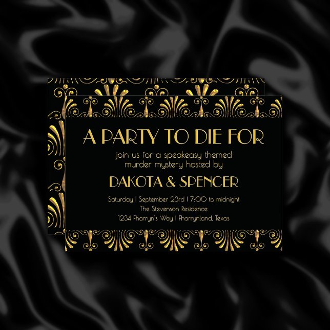 Invitation Roarin 20s Gold et Black Art Déco Meurtre Mystère (Créateur téléchargé)