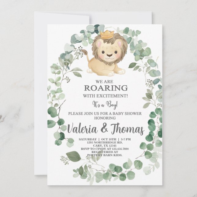 Invitation Roaring avec excitation Lion baby shower invitatio (Devant)