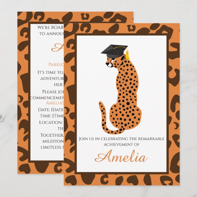 Invitation Roaring avec graduation de fierté Leopard Invitati (Devant / Derrière)