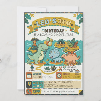 Invitation Roaring Dinosaur Adventure Map 3rd Birthday Party