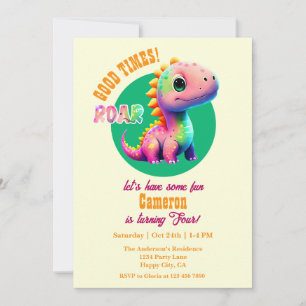 Invitation Roaring Good Times Dinosaur 4e fête d'anniversaire