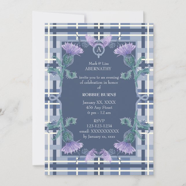 Invitation Robbie Burns Tartan et Thistle (Devant)