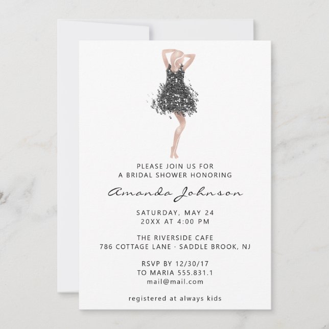Invitation Robe 16ème Fête des mariées noire gris blanc (Devant)