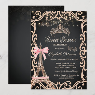 Invitation Robe à cadre à nœud papillon Tour Eiffel Sweet 16