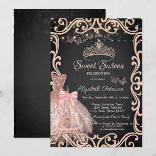 Invitation Robe à cadre de la Tour Eiffel Papillon Pailleté