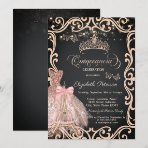 Invitation Robe à cadre de la Tour Eiffel Papillon Pailleté