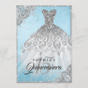 Invitation Robe à dentelle de diamant bleu argenté scintillan