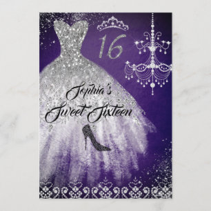 Invitation Robe à diamants scintillants Violet Argent Sweet 1