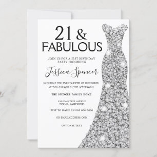 Invitation Robe à étincelle en argent 21 et Fabuleux 21e anni