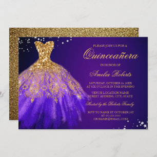Invitation Robe à étincelle en or violet Quinceanera Invitati