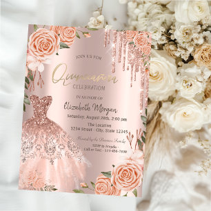 Invitation Robe à gouttes de paillettes Rose Gold avec Roses