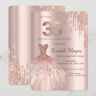 Invitation Robe à gouttes de paillettes rose gold pour fête d